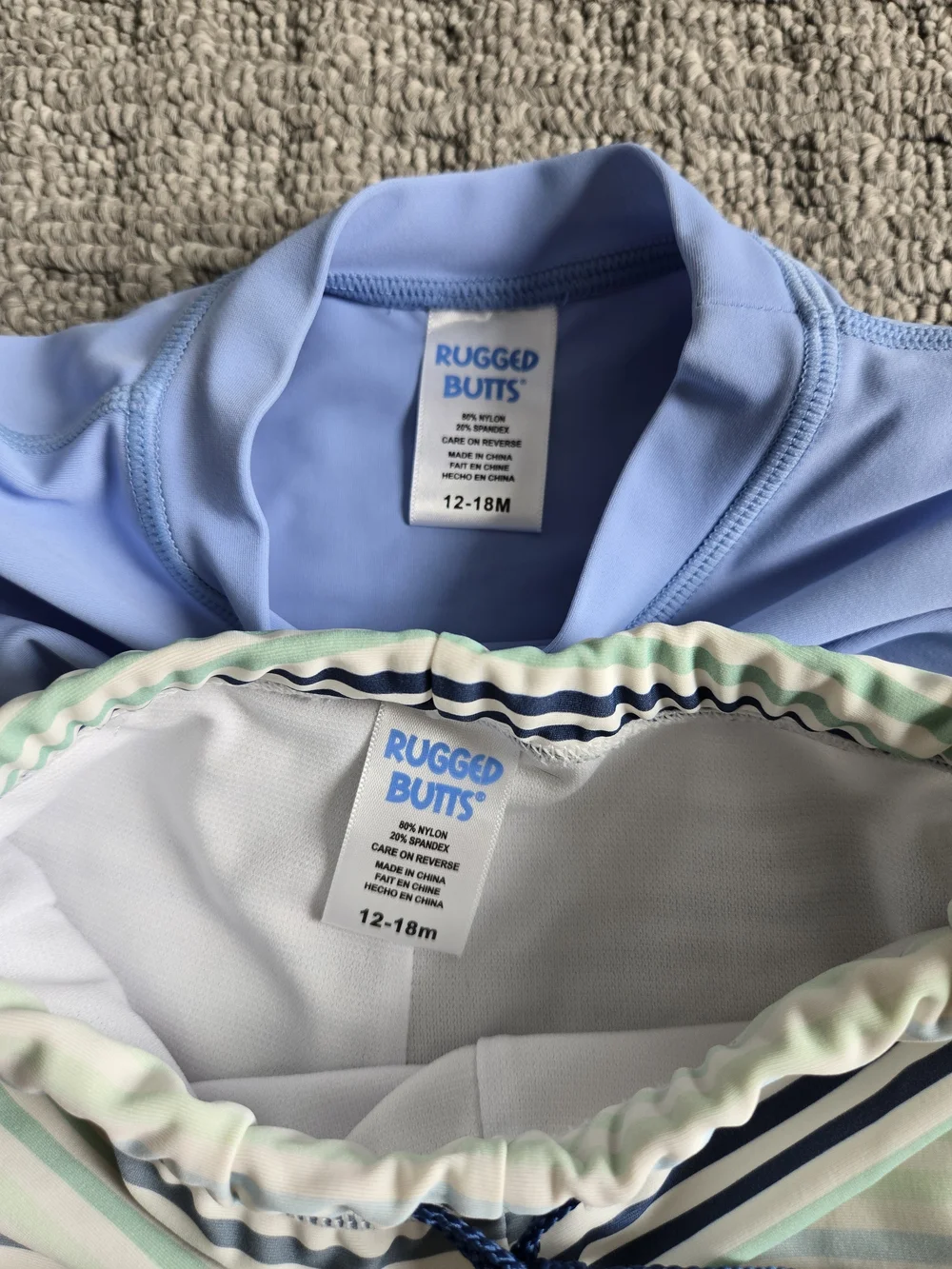 Rugged Butts Rash Guard Swim Set with Striped Shorts
